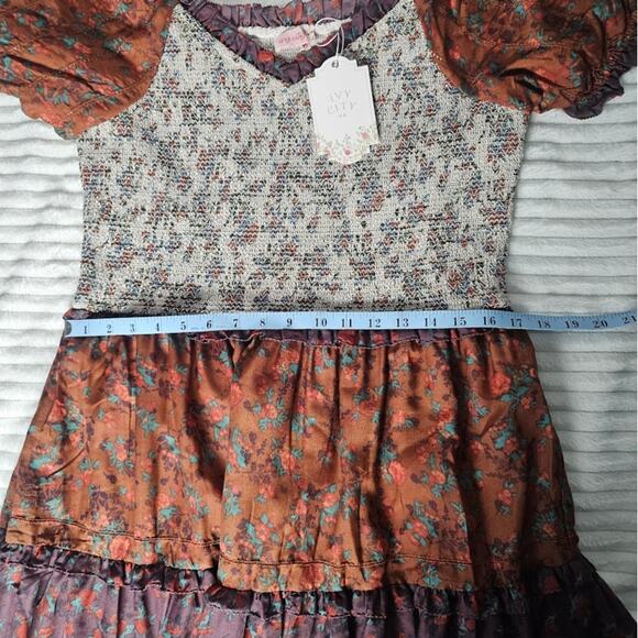 Ivy City Co Prairie Milkmaid Boho Tiered Midi Dress Fall Floral Size Large Emily - Picture 8 of 12